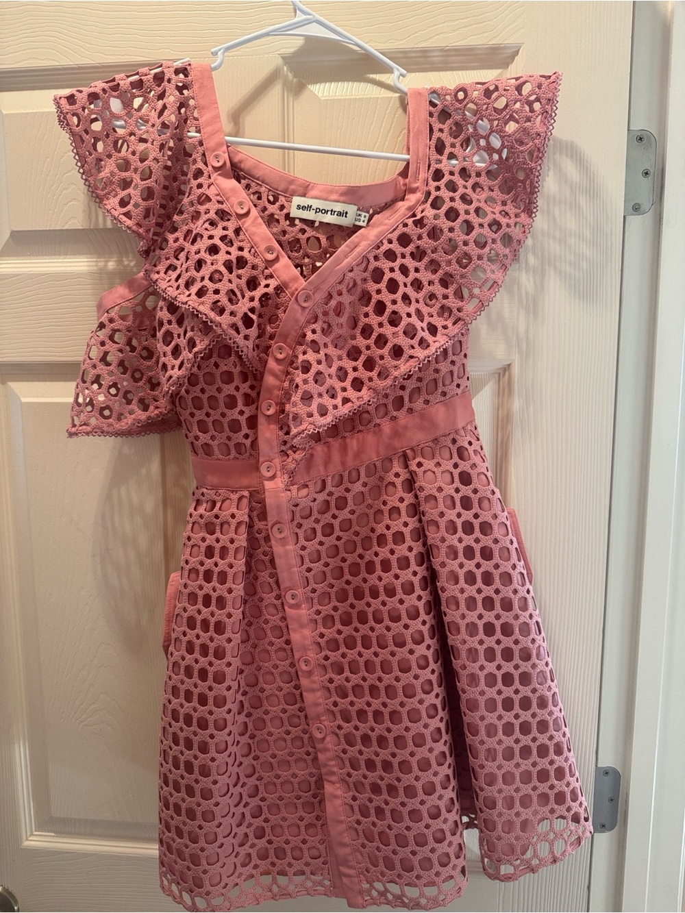Self-Portrait Pink One-Shoulder Eyelet Ruffle Dress - Picture 2 of 4